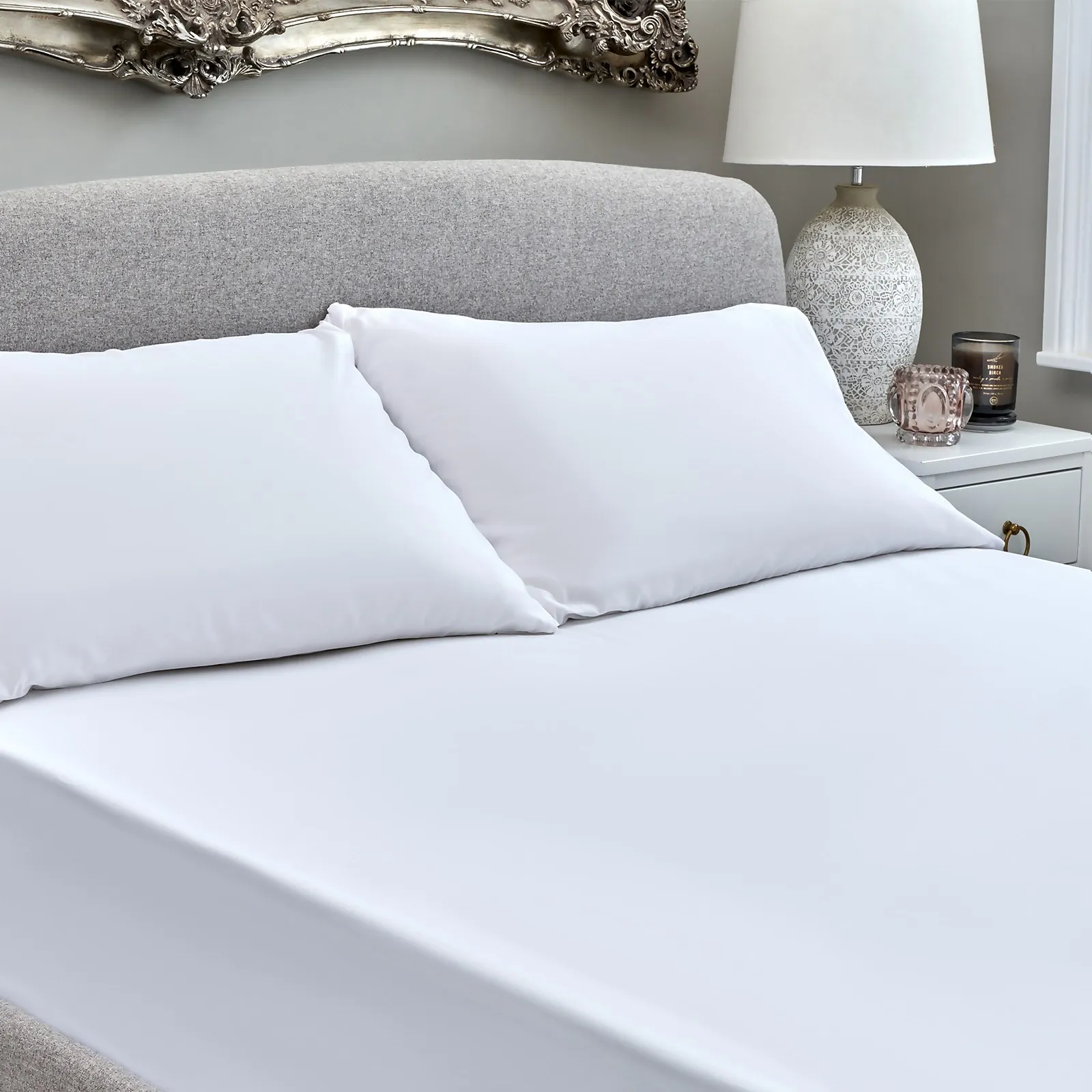 The Willow Manor Egyptian Cotton Sateen 300 Thread Count King Fitted Sheet - Glacier White
