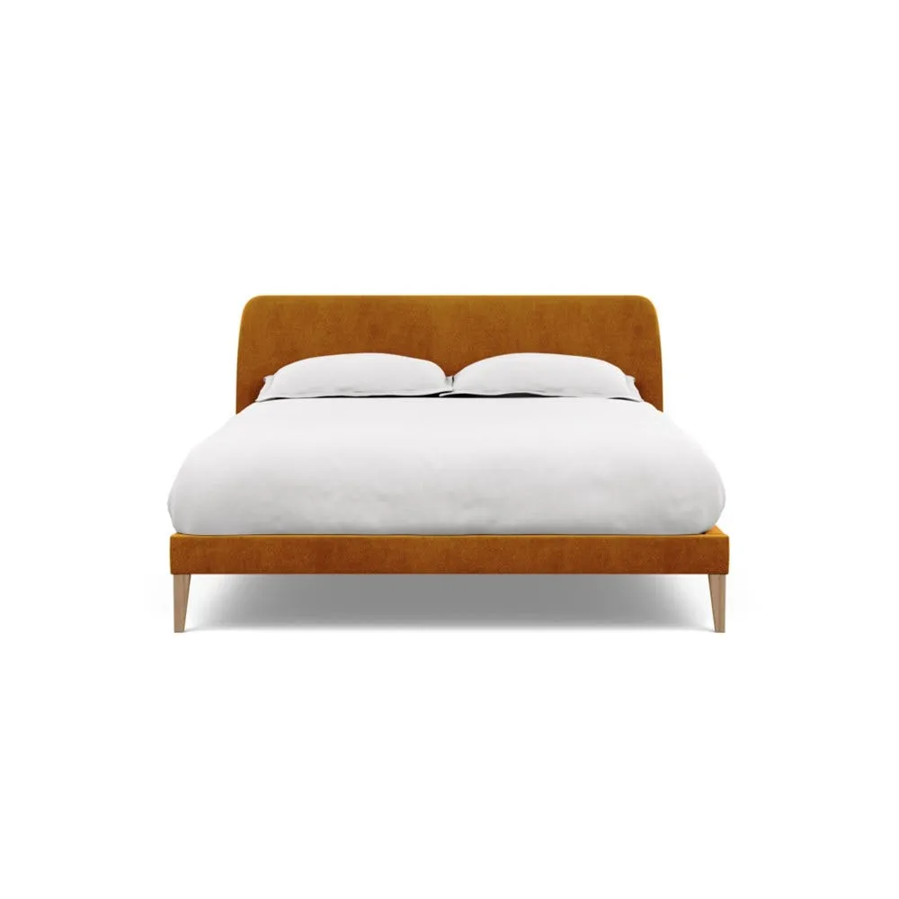 Heal's Wallis Bedstead King Smart Luxe Velvet Cognac Walnut Feet 2