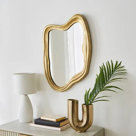 Cast Aluminium Antique Gold Organic Shaped Wall Mirror