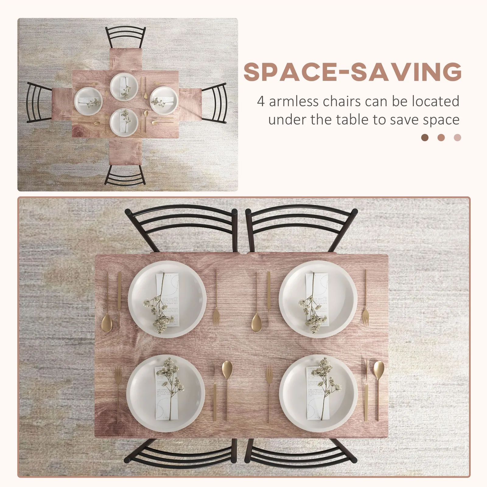 HOMCOM 5pc Dining Room Sets, Space Saving Dining Table & 4 Chairs, Steel Frame in Brown 6