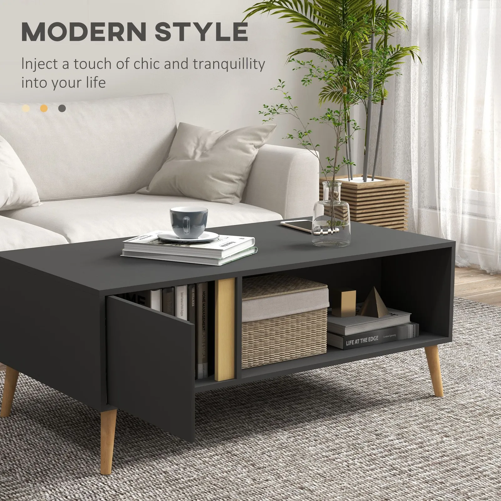 HOMCOM Coffee Table for Living Room Centre Table with Storage Compartments in Grey 4