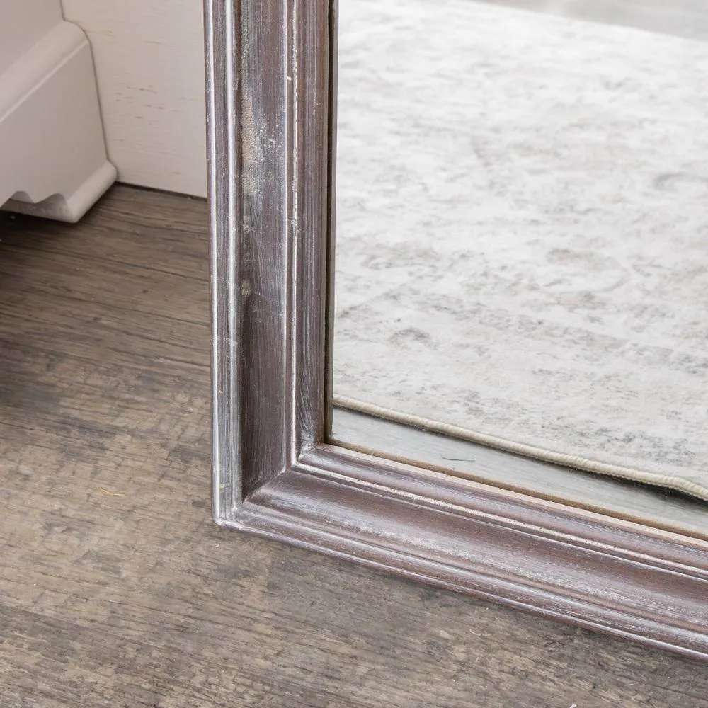Melody Maison Large Arched Washed Stone Wooden Framed Leaner Mirror - 78cm X 158cm in Brown 4