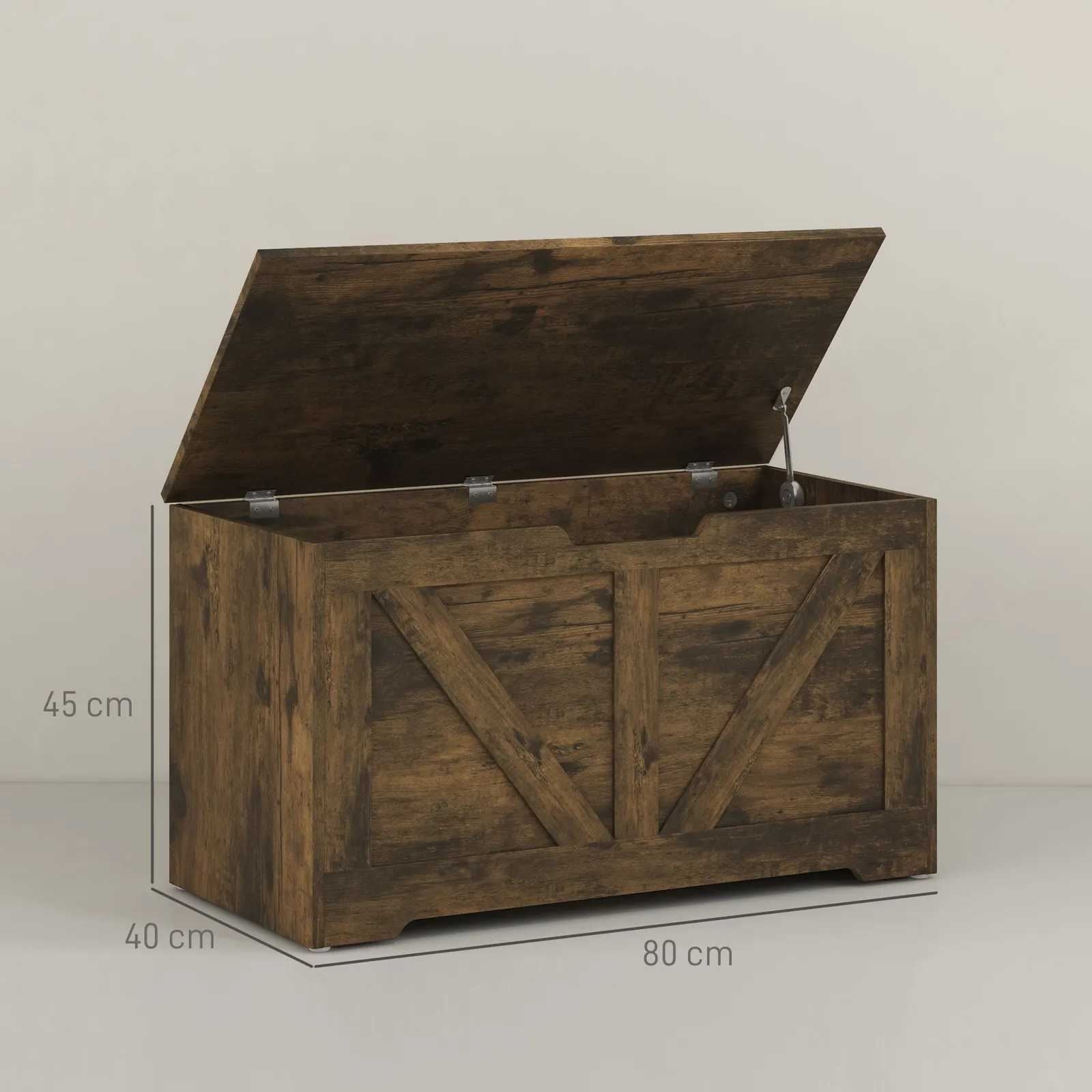 HOMCOM Storage Trunk for Living Room, with Safety Hinge, 80cm, Rustic Brown 3