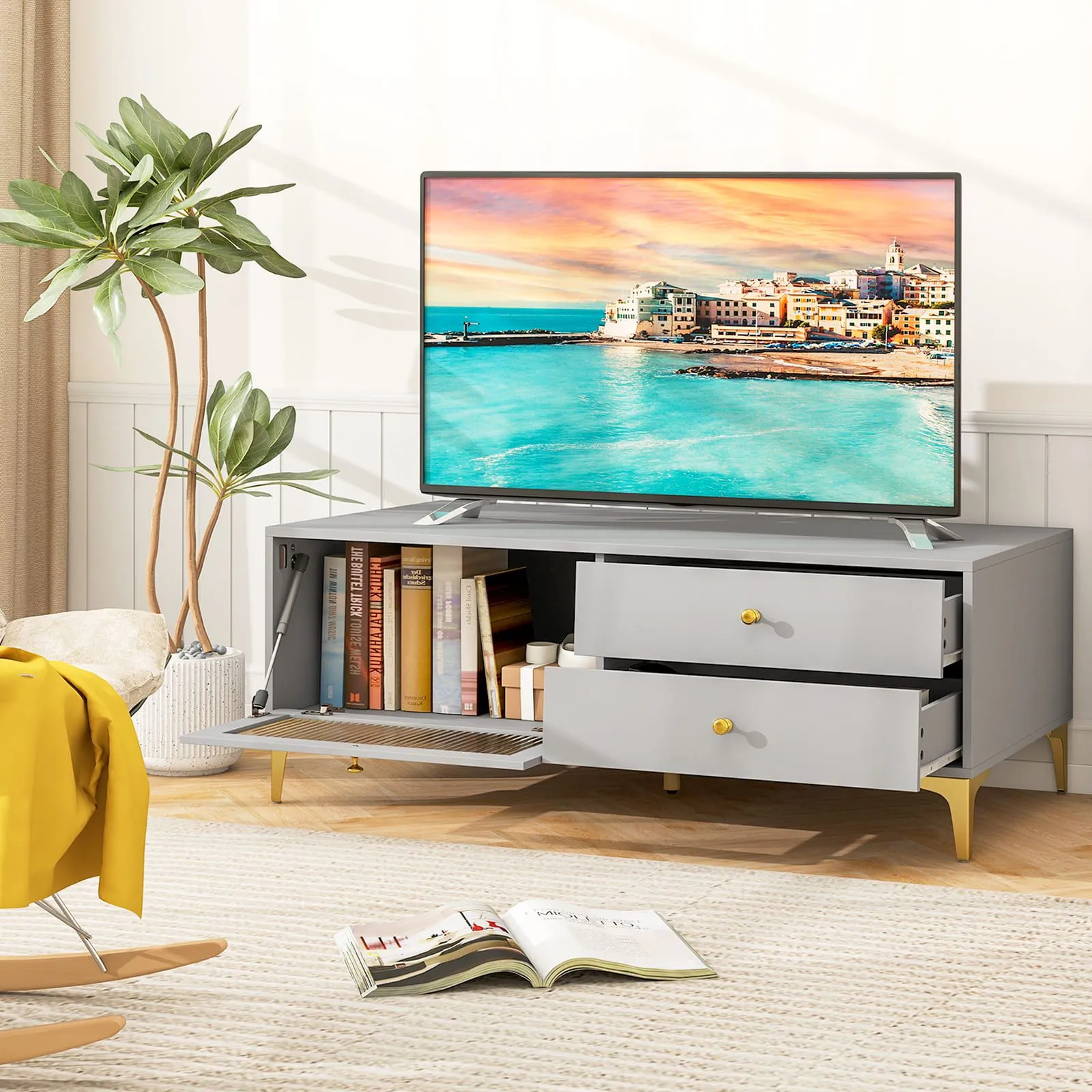 Costway TV Stand for 55-Inch TV 120cm TV Console Cabinet in Grey 3
