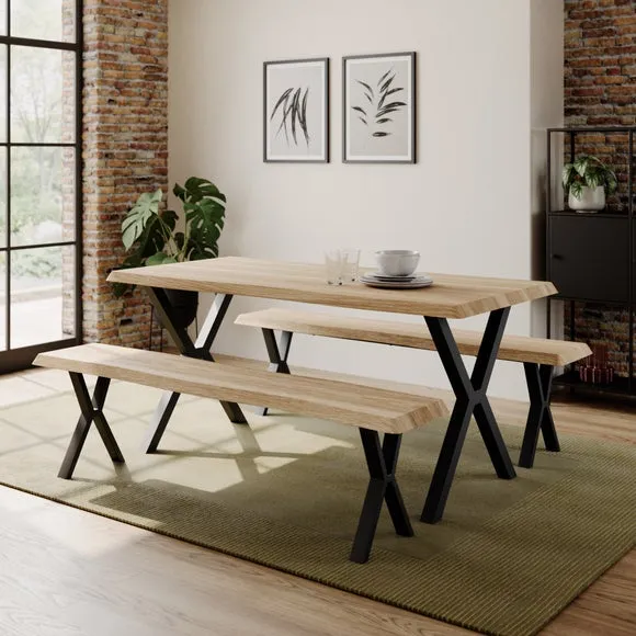 Ezra II 6 Seater Rectangular Dining Table with 2 Benches 1