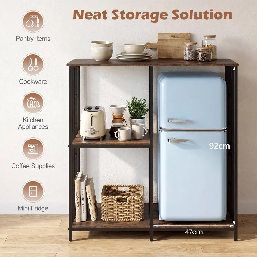 Costway Kitchen Baker's Rack Mini Fridge Stand Table w/ 4 Shelves Bar Table in Brown 2