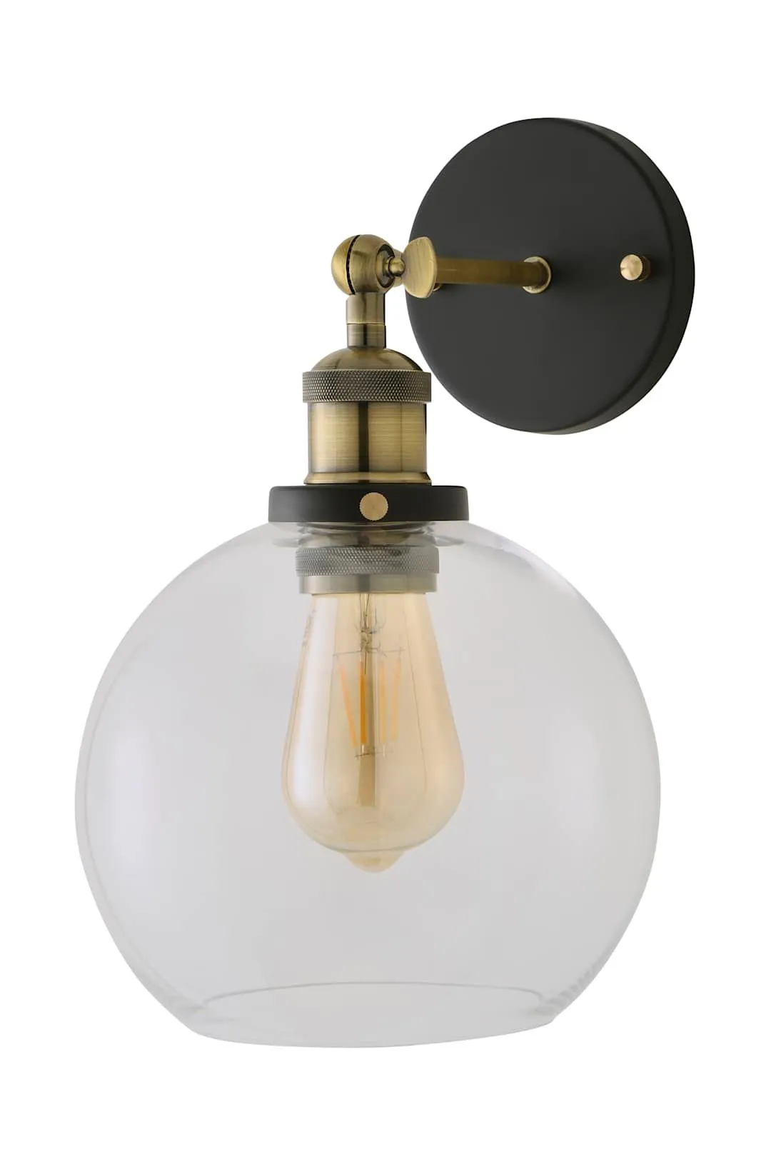 ValueLights Sheridan Industrial Clear Glass Bowl Gold Trim Black Wall Light 6