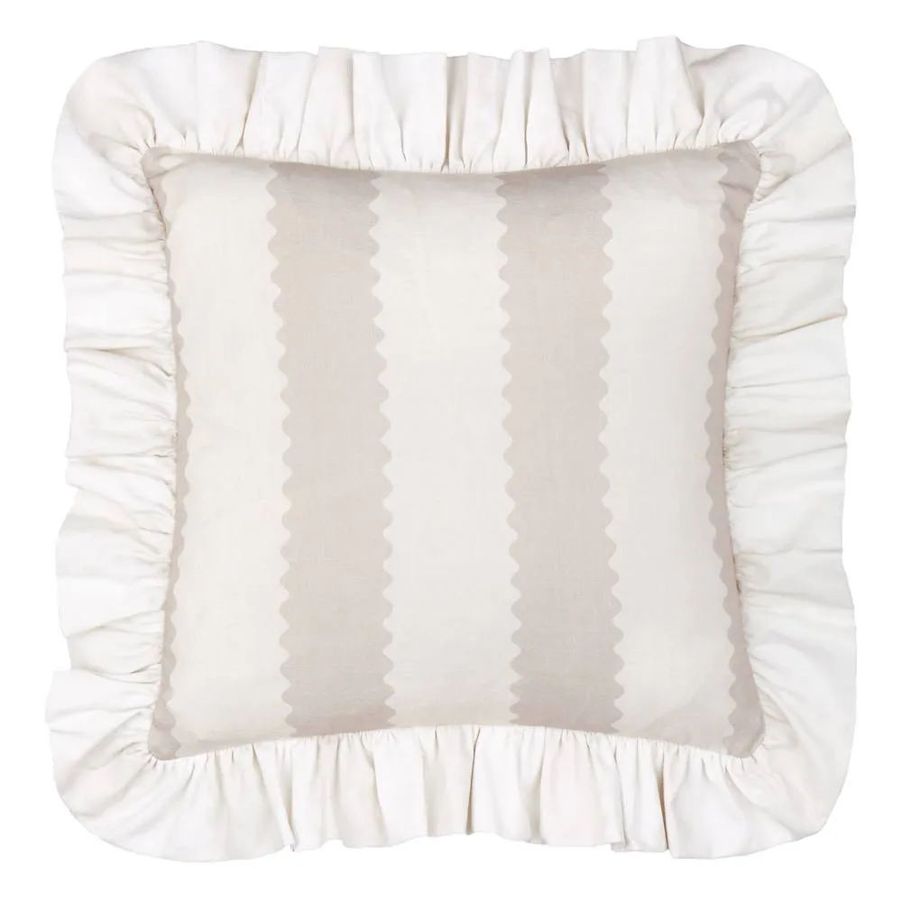 Wylder Birdie Stripe 100% Cotton Ruffle Cushion in Natural 2