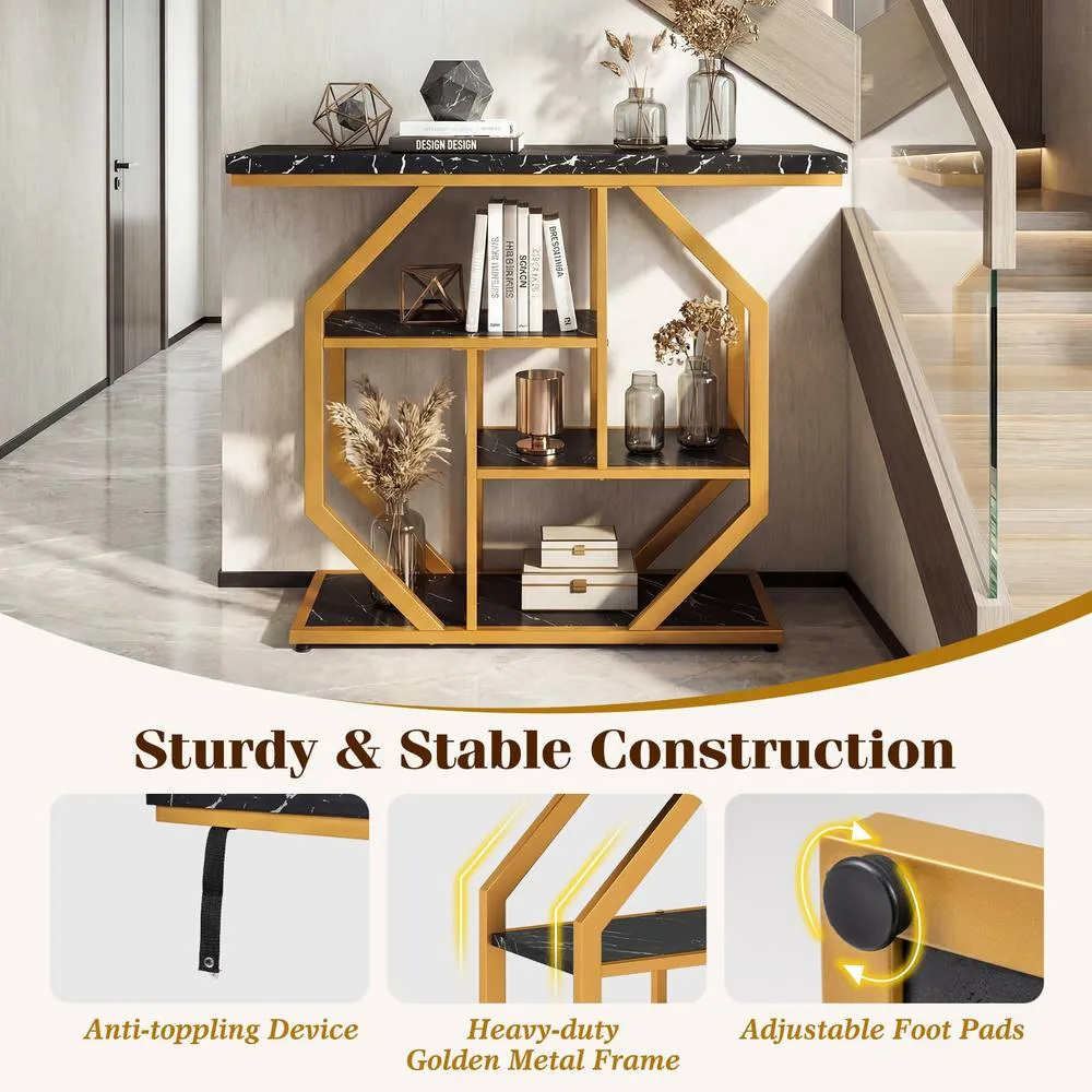 Costway 100CM Console Table 4-Tier Modern Entryway Table w/ Storage Shelves in Black 4