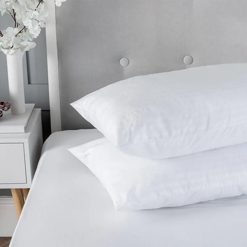 Snug City Satin Stripe Pillow Pair Soft Microfibre Cover Hollowfibre Filling Non Allergenic in White