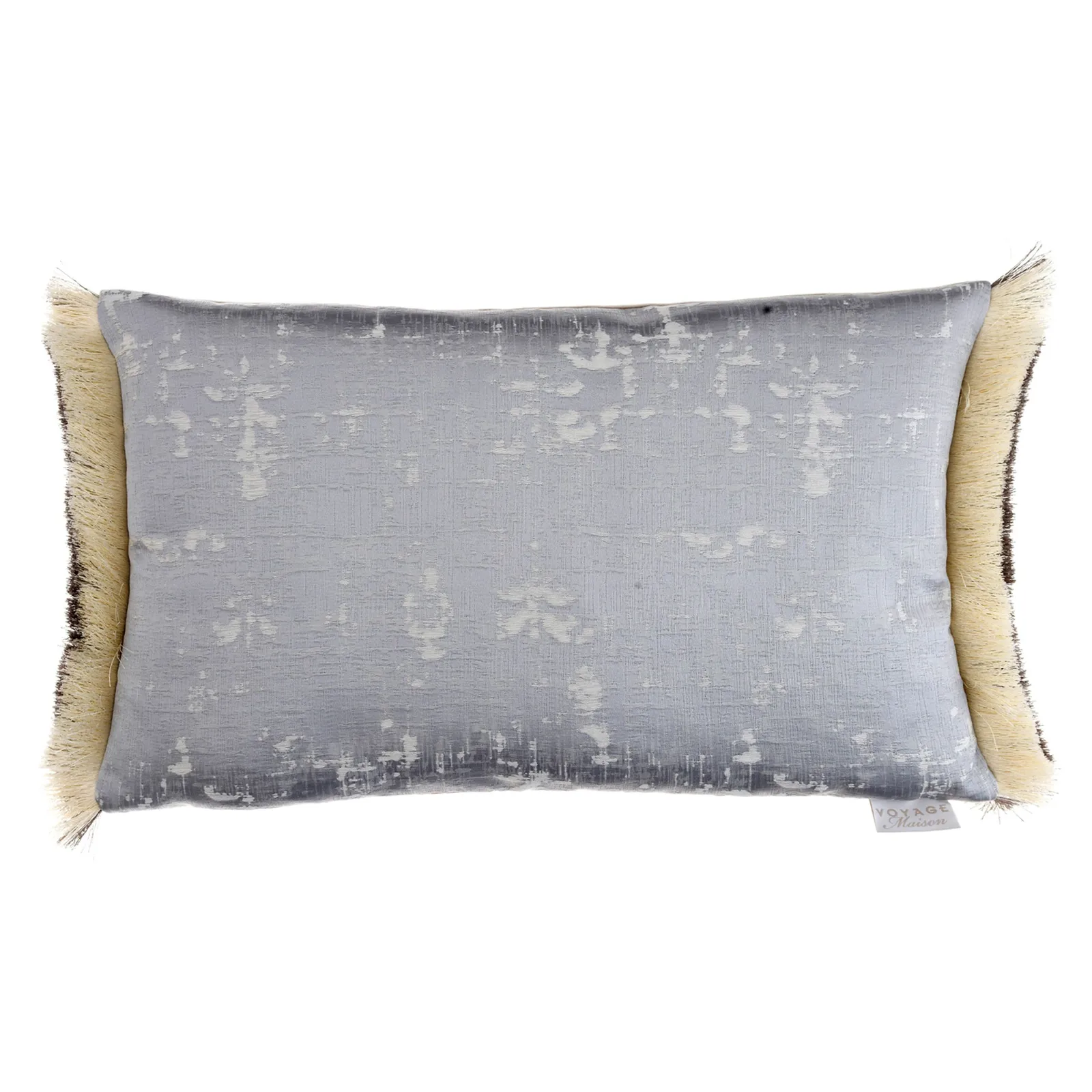 Voyage Maison Orta Abstract Fringed Cushion in Silver 2