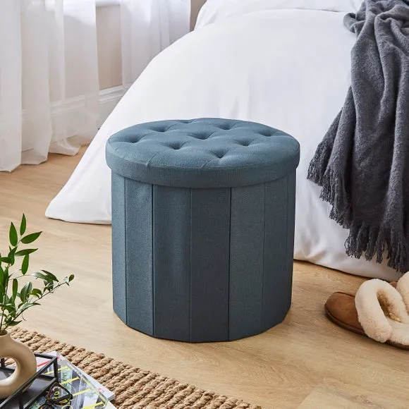Faux Linen Round Ottoman 1