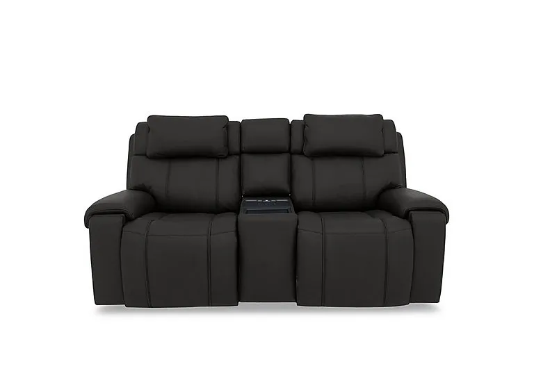 Hollywood Leather 2 Seater Power Recliner Media Sofa with Power Headrests and Storage Arms - Classic Black
