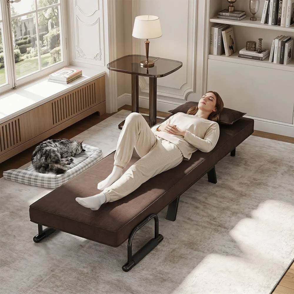 Costway Convertible Sleeper Chair Folding Sofa Bed with Adjustable Backrest in Brown 4