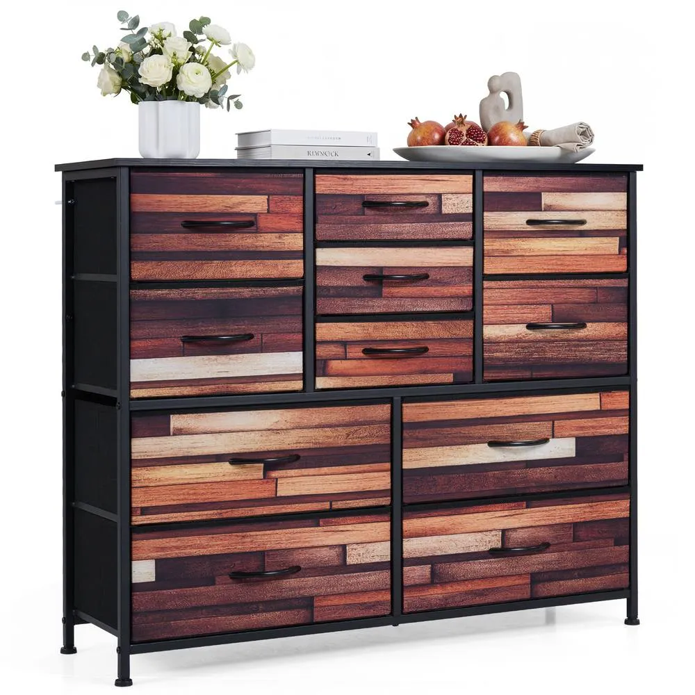 Costway 11-Drawer Dresser 100 cm Tall Storage Chest w/Non-Woven Fabric Drawers in Brown