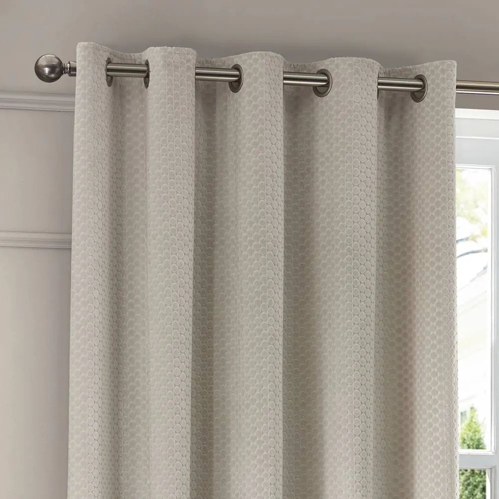 Paoletti Neptune Fully Lined Velvet Eyelet Curtain Pair in Ivory 3