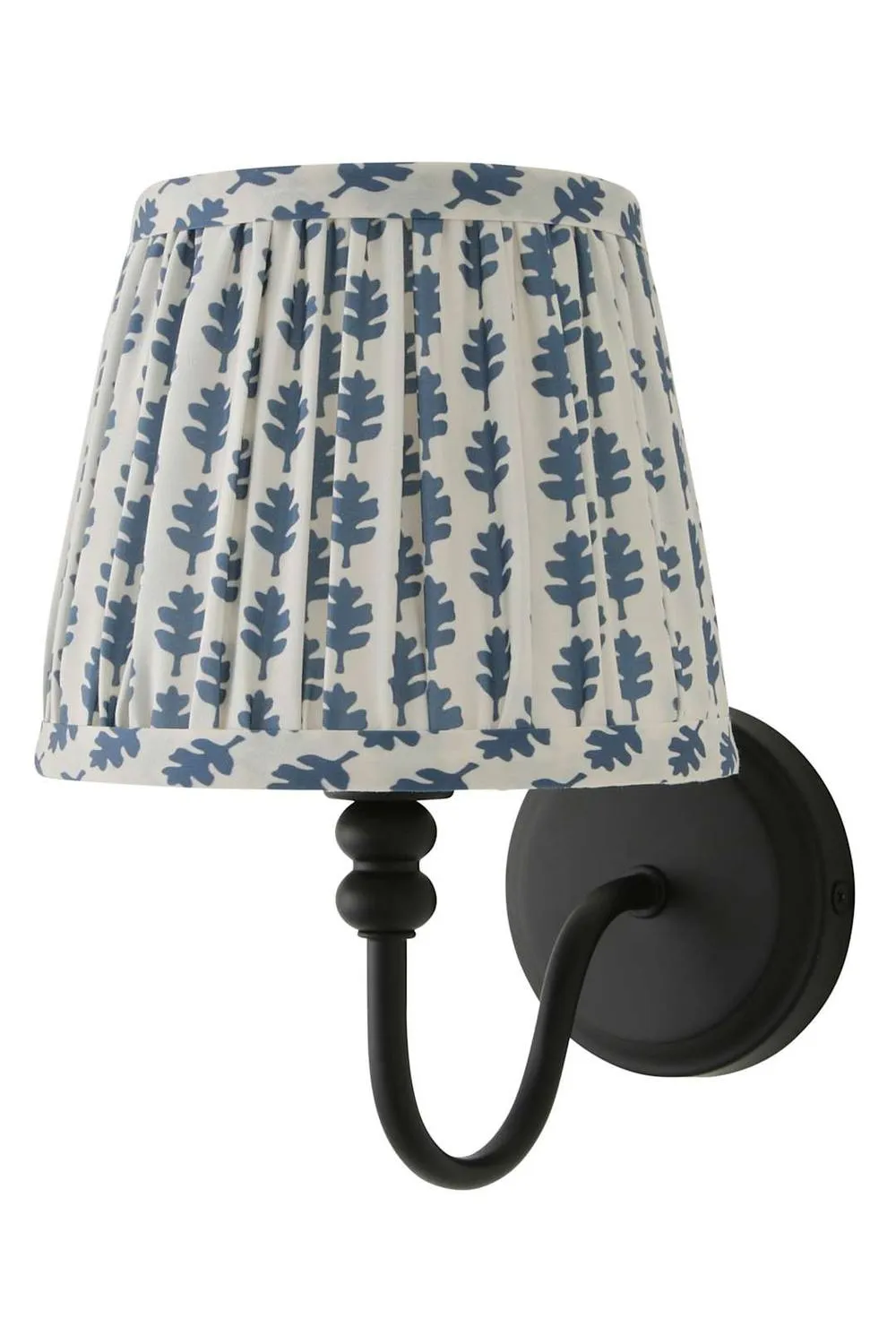 ValueLights Binky Rechargeable Matte Black Wall Light with Floral Pleated Shade in Mid Blue 6