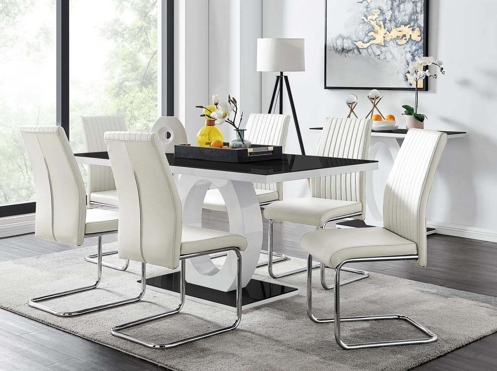 FurnitureboxUK Giovani High Gloss & Glass Dining Table & 6 Lorenzo Chairs Set in White 1