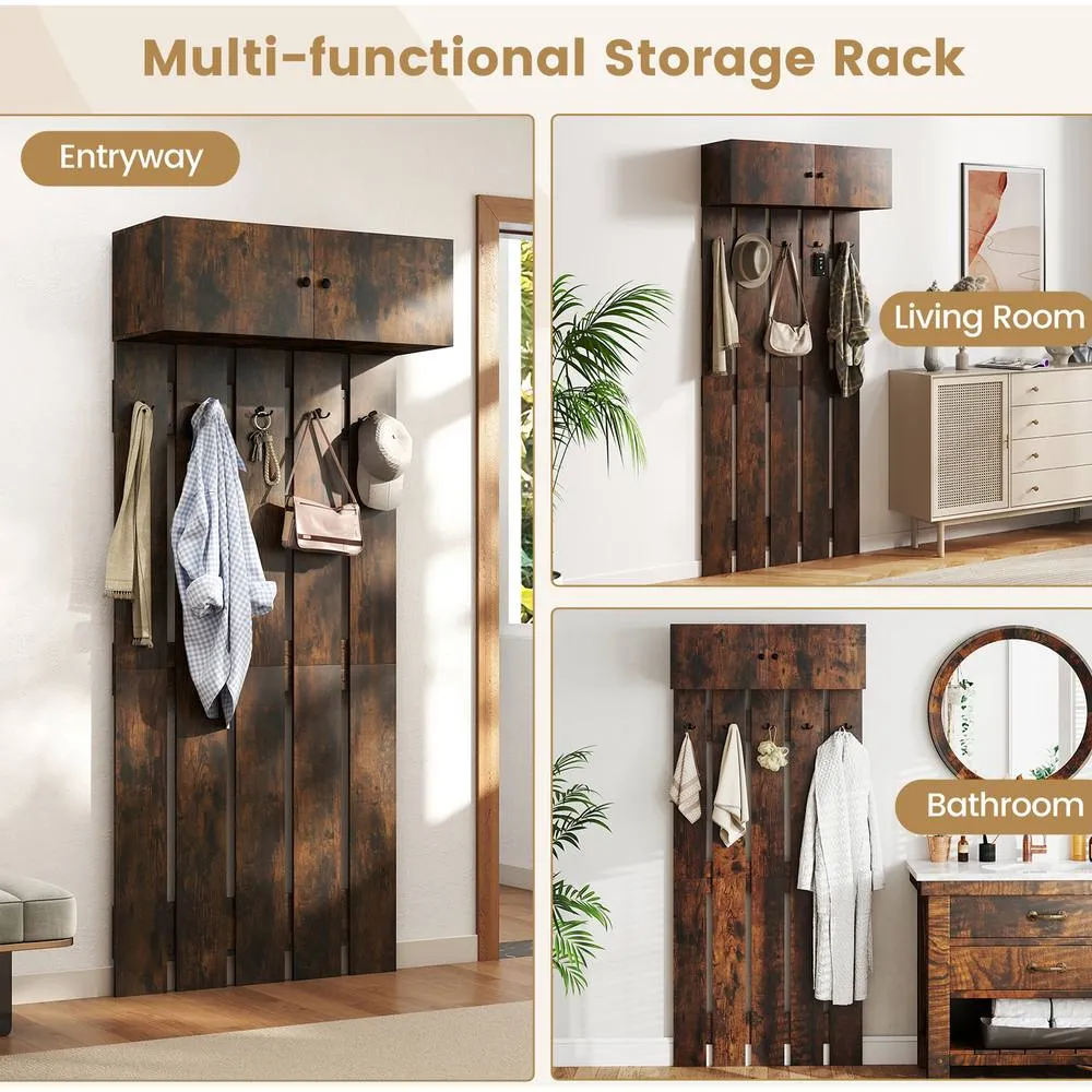 Costway Entryway Wall Coat Rack Wall Mounted Coat Clothes Rack-Brown in Brown 6
