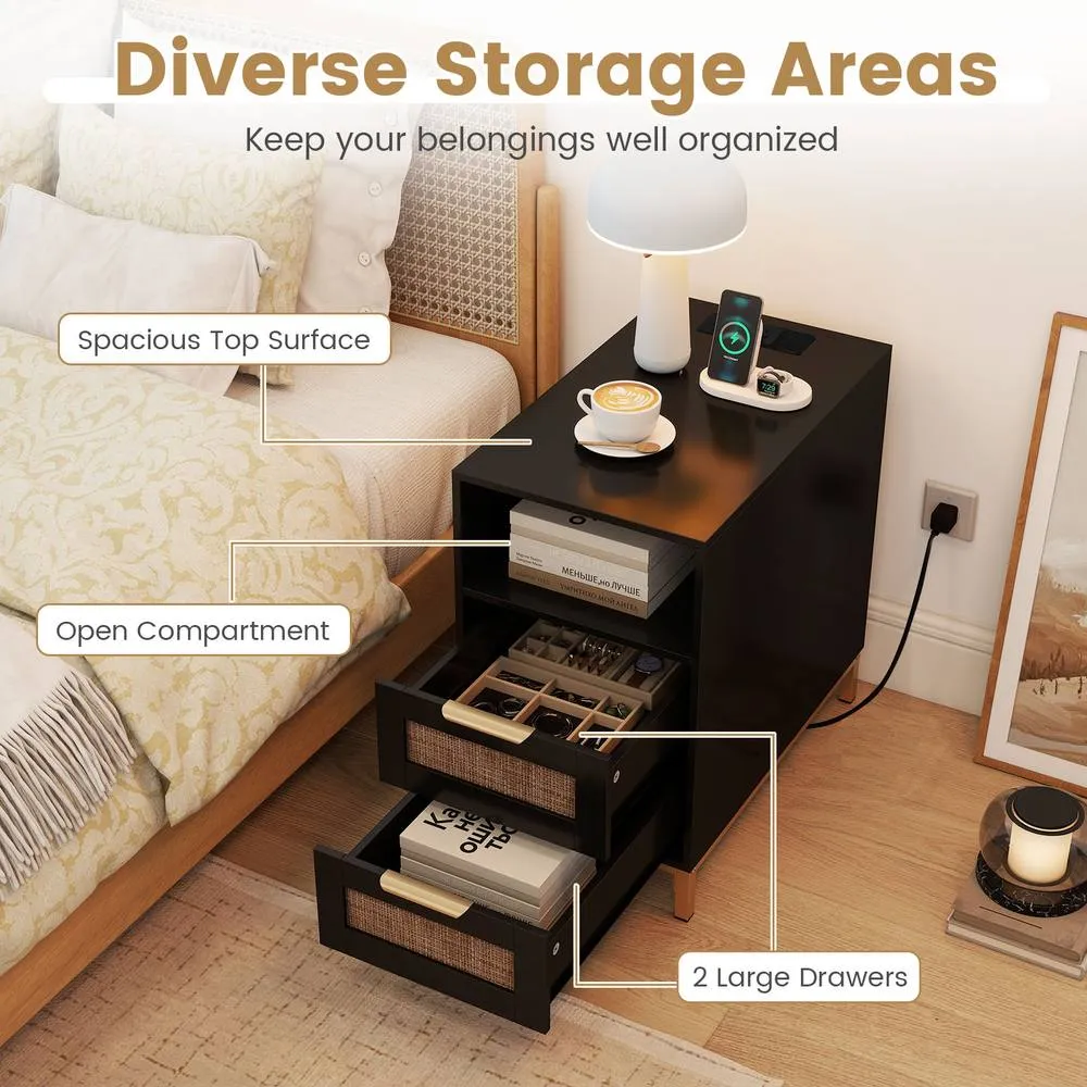 Costway Narrow End Table with Charging Station in Black 6