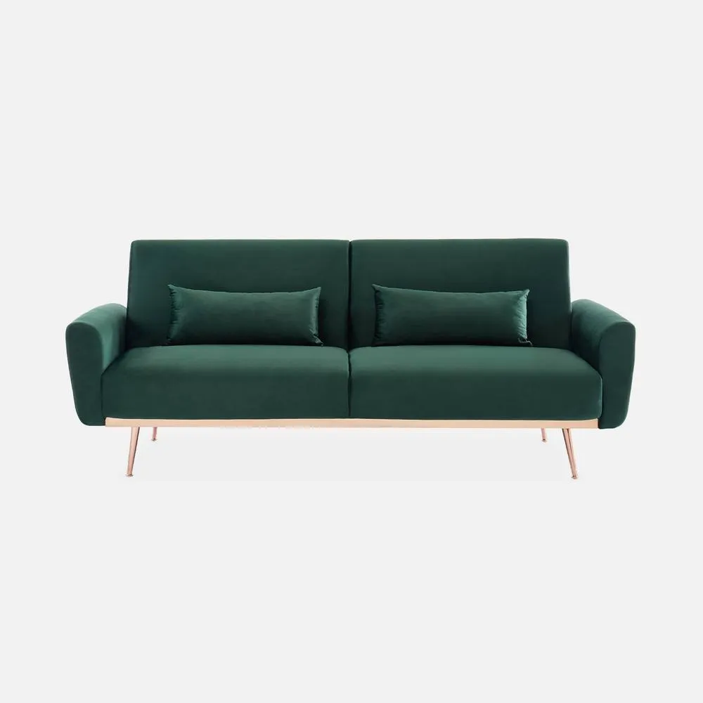sweeek 3-seater Velvet Convertible Sofa Bed in Dark Green 3