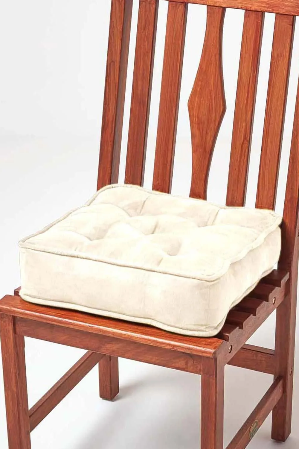 Homescapes Faux Suede Dining Chair Booster Cushion in Cream 1