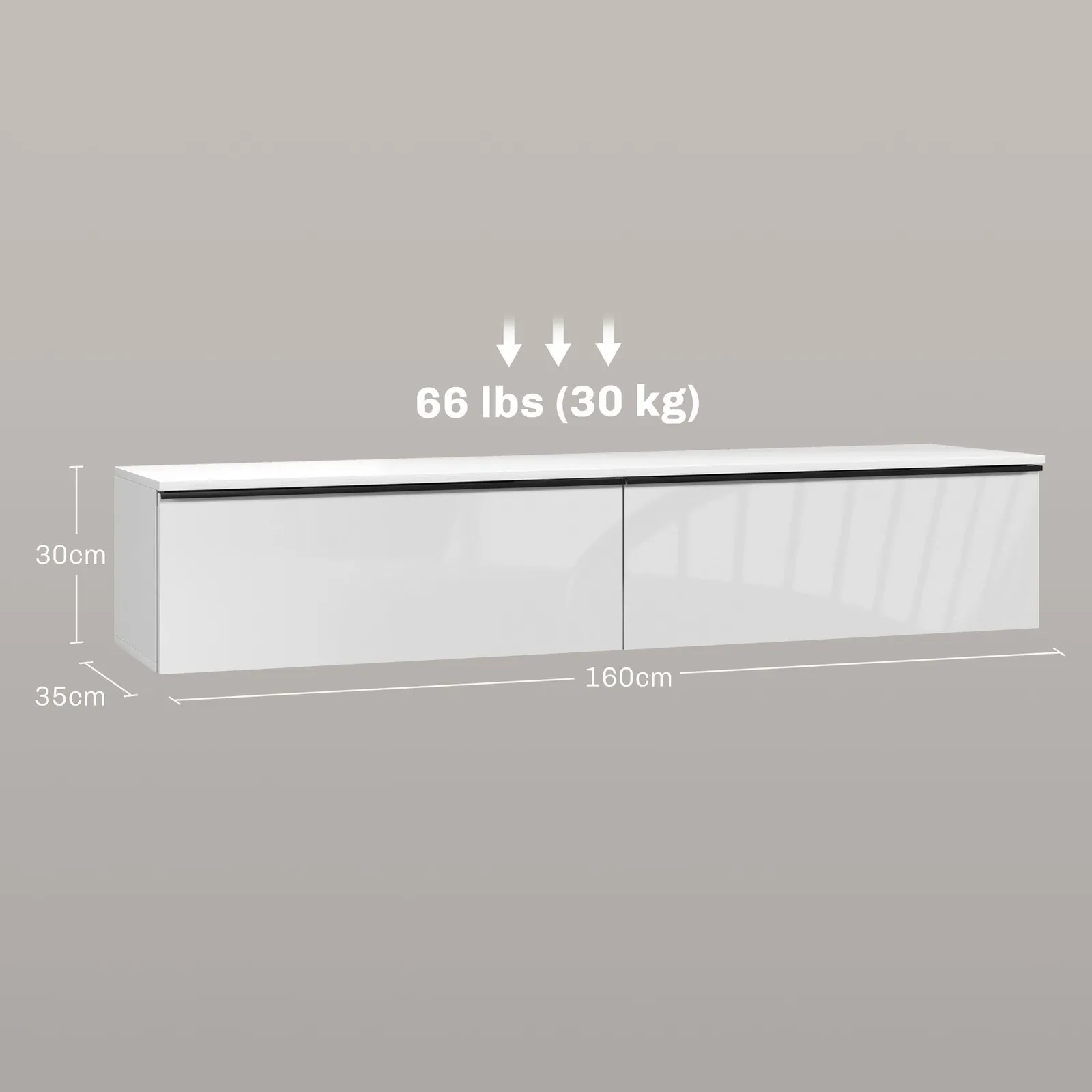 HOMCOM Wall Mounted TV Stand Unit with Storage & High Gloss Effect, White 3