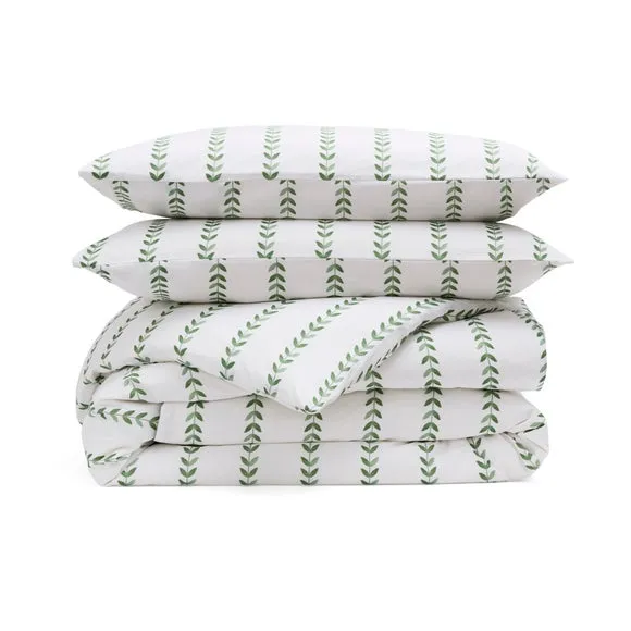 Trailing Leaf Stripe 100% Cotton Duvet Cover & Pillowcase Set 5