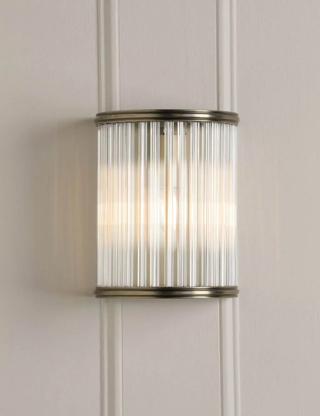Laura Ashley Sutton Metal & Ribbed Glass Wall Light Antique Brass