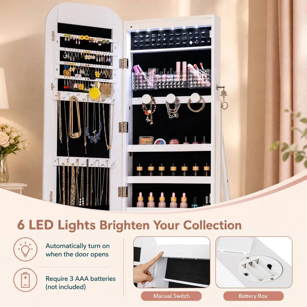 Costway Jewelry Cabinet w/Full-Length Mirror in White 6