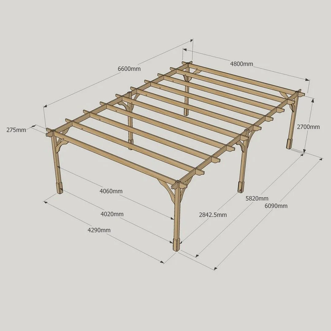 Rutland County Garden Furniture Ltd Premium Pergola 6 Posts - Wood - L480 x W660 x H270 cm - Rustic Brown in Light Green 6