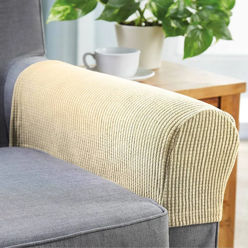 Coopers of Stortford Pair of Stretch Armchair Covers in Polyester Blend in Cream