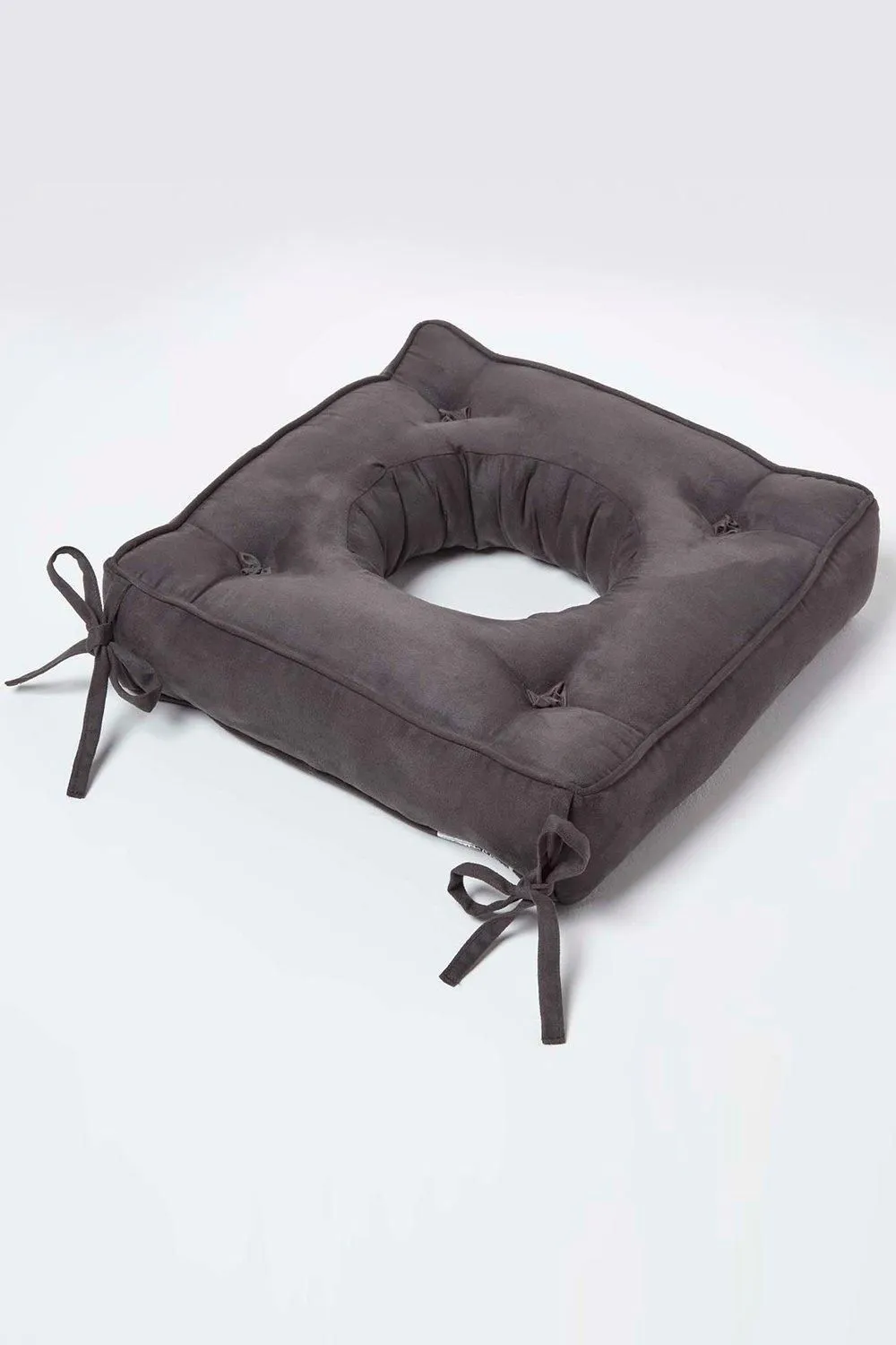 Homescapes Faux Suede Coccyx Cushion with Ties in Grey 2