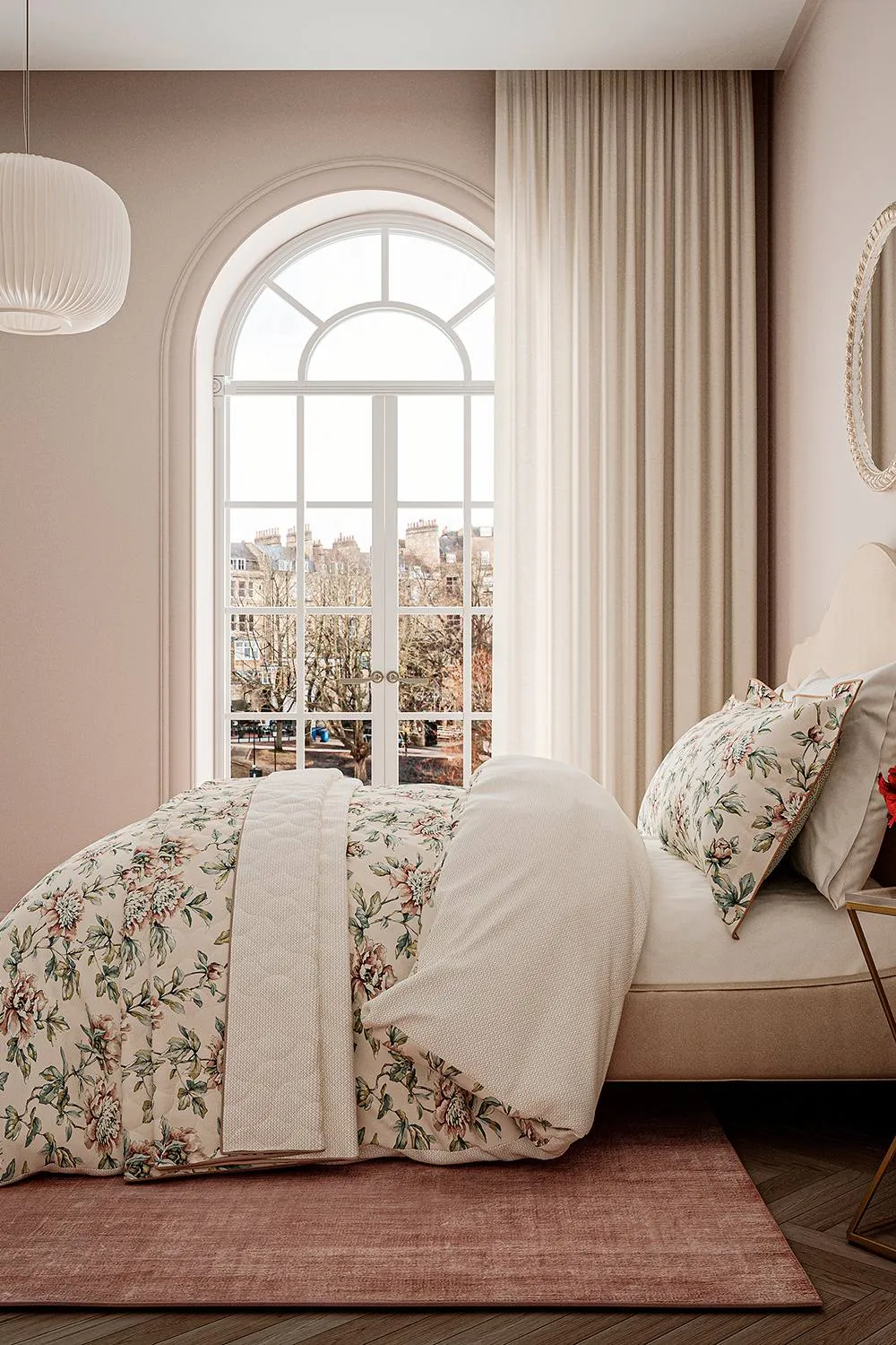 V&A 'Peony Blossom' Cotton Duvet Cover Set in Light Pink