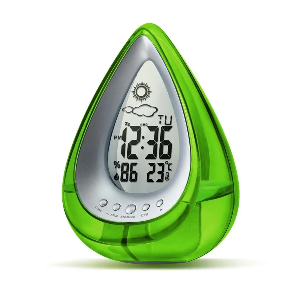 Smart Living Water Powered Multi Function Digital Battery-Free Drop Shape Desk Clock in Green 3
