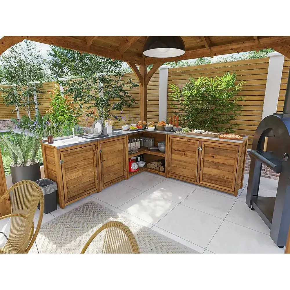 Dunster House Garden Kitchen with Left Side Sink W2m x D2m / W7' x D7' in Brown 4