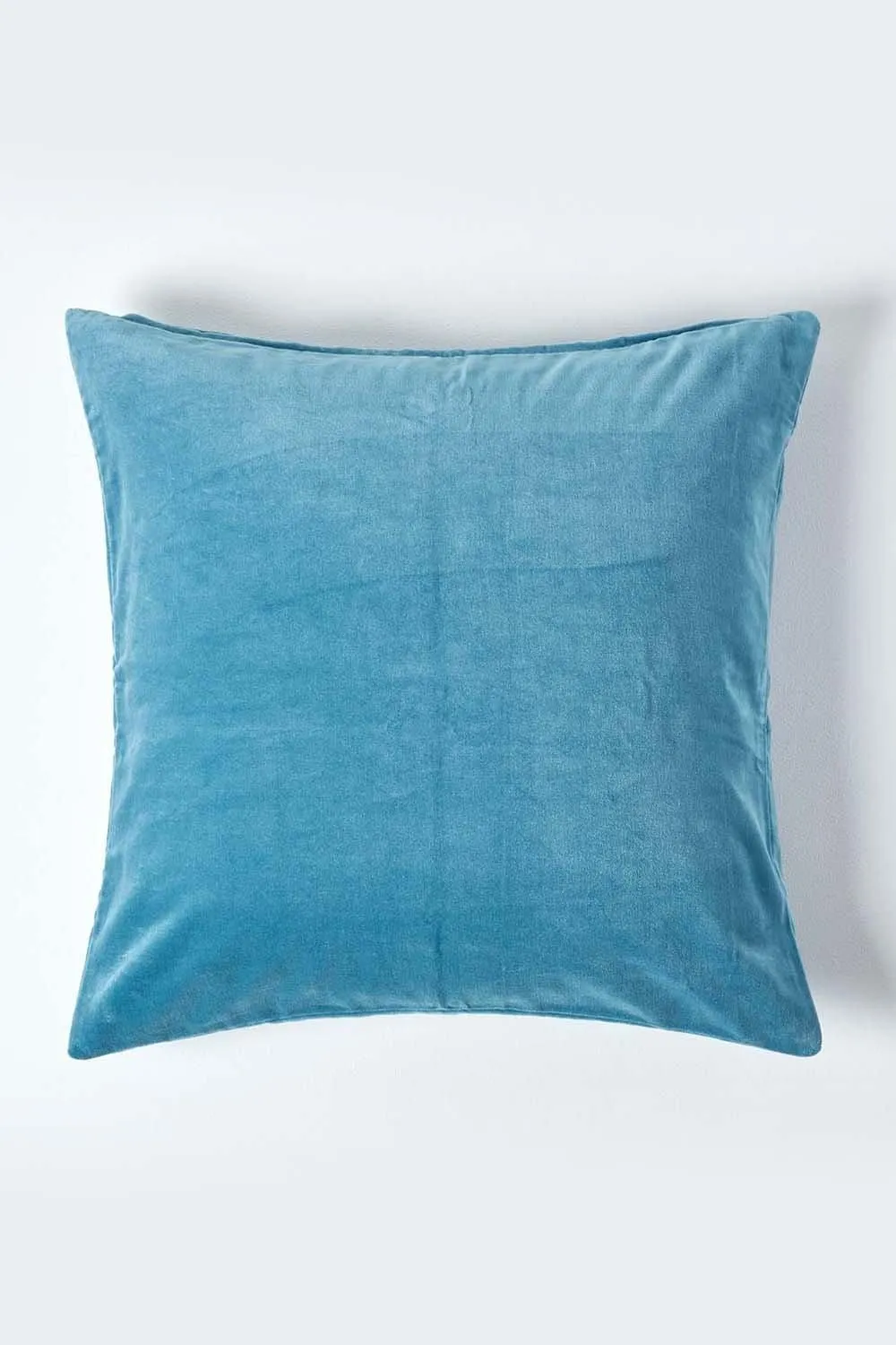 Homescapes Velvet Cushion Cover 100% Cotton, Soft & Machine Washable in Blue 1