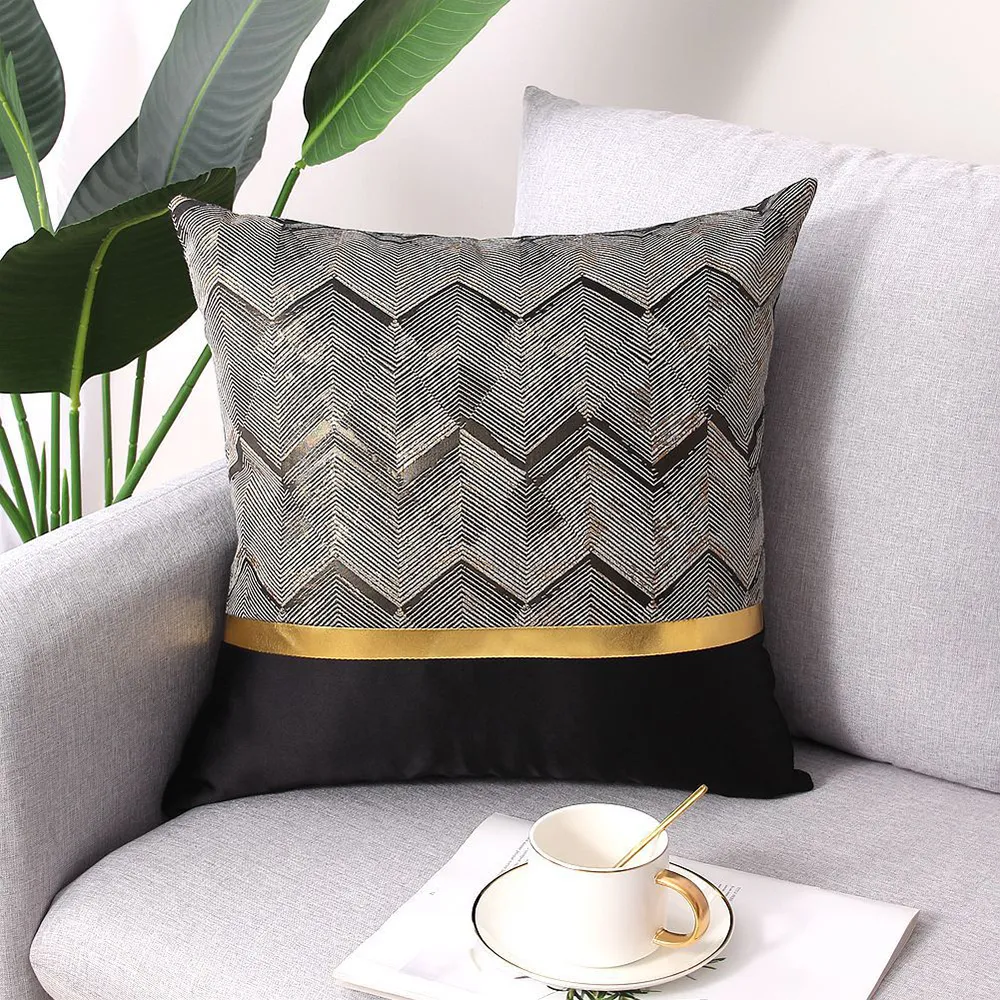 450mm x 450mm Modern Black & Gold Throw Pillow Cover Silk Cushion Protector
