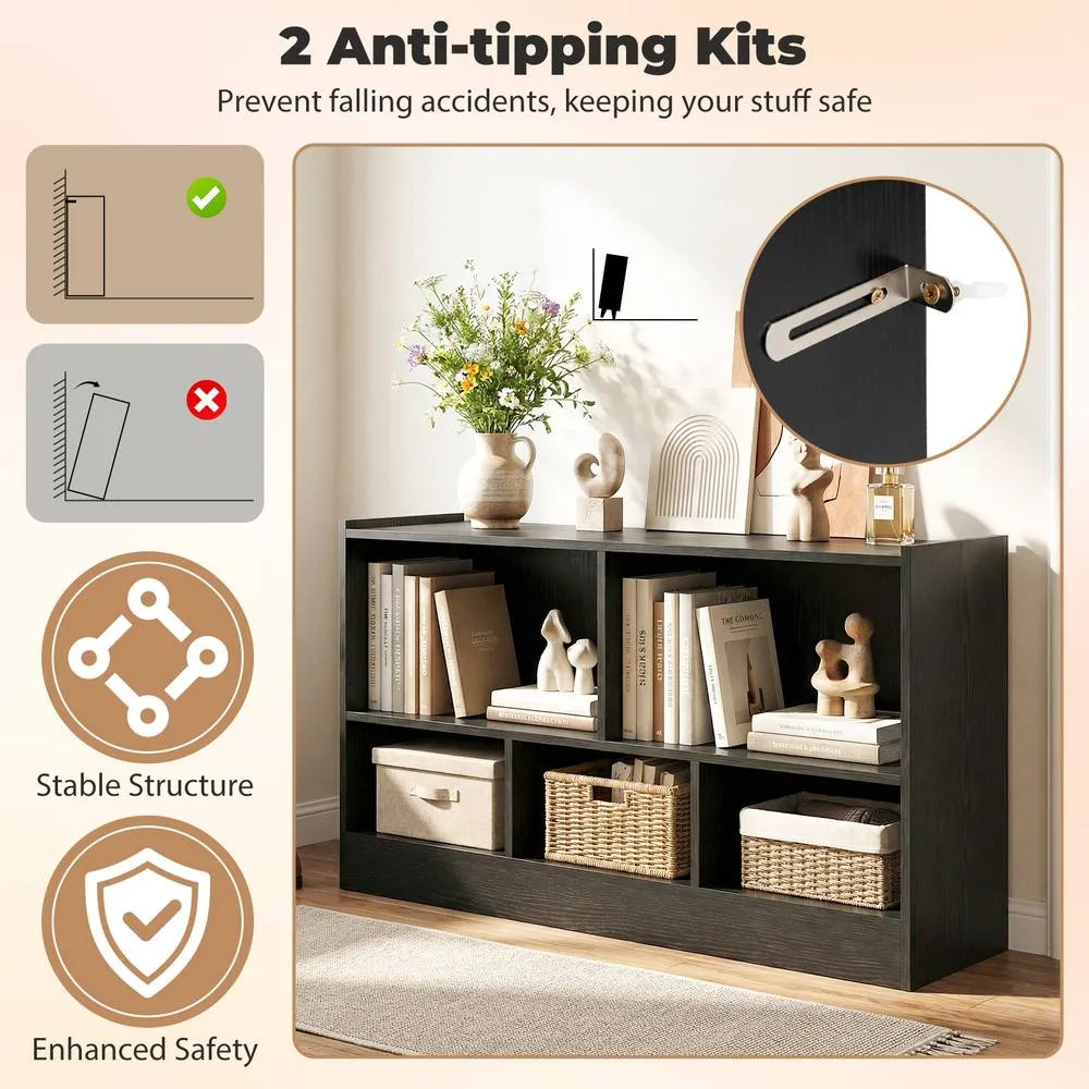 Costway 2-Tier Bookcase 5 Cubes Storage Cube Bookshelf Wooden Display Shelf in Black 5
