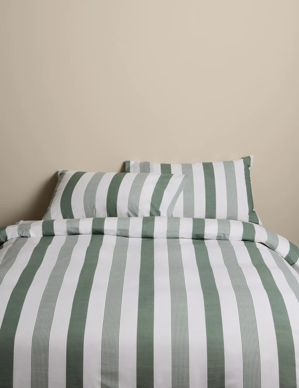 M&S Pure Cotton Signature Stripe Bedding Set Green Mix