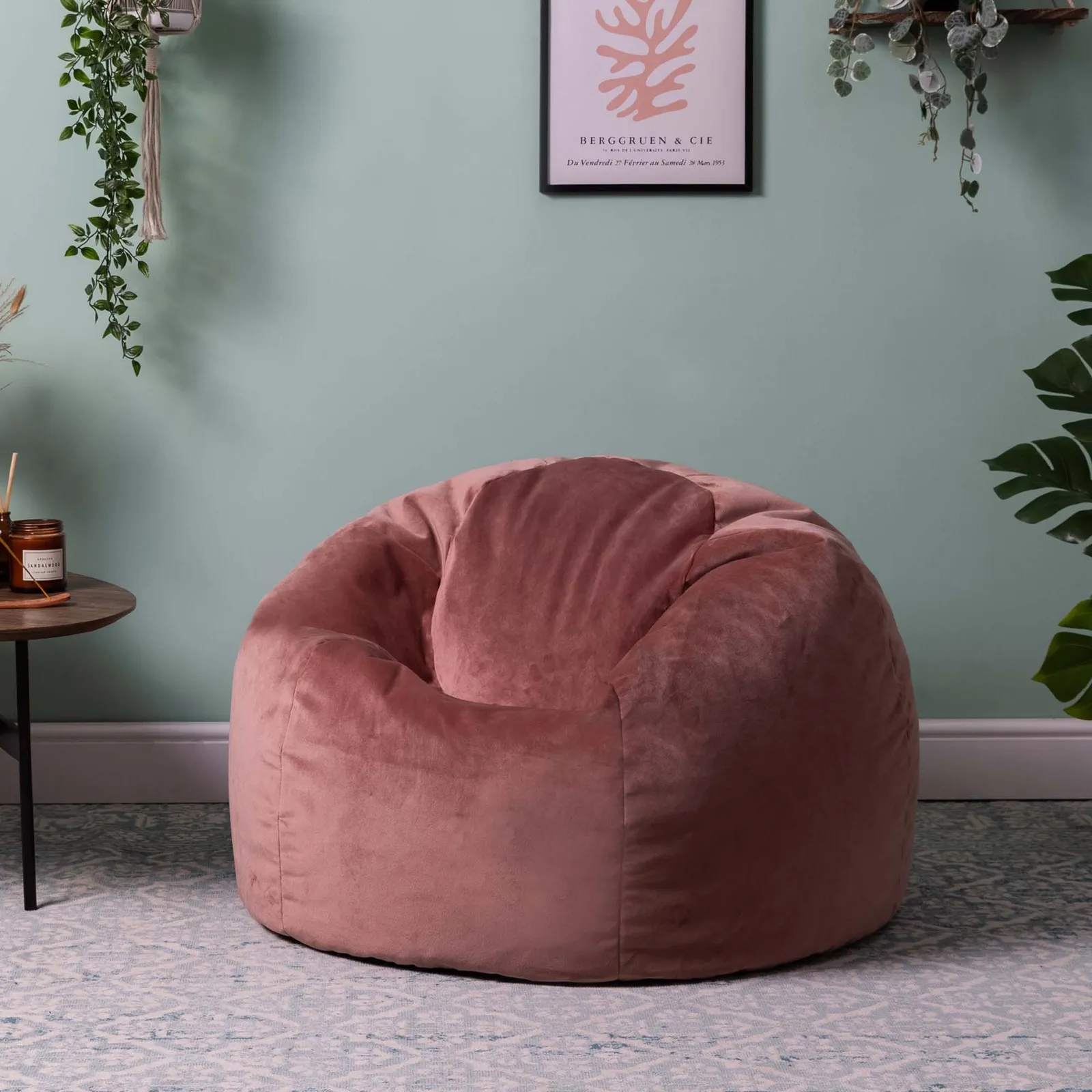 icon Kingston Classic Velvet Bean Bag Chair Ochre Yellow Bean Bags in Light Pink