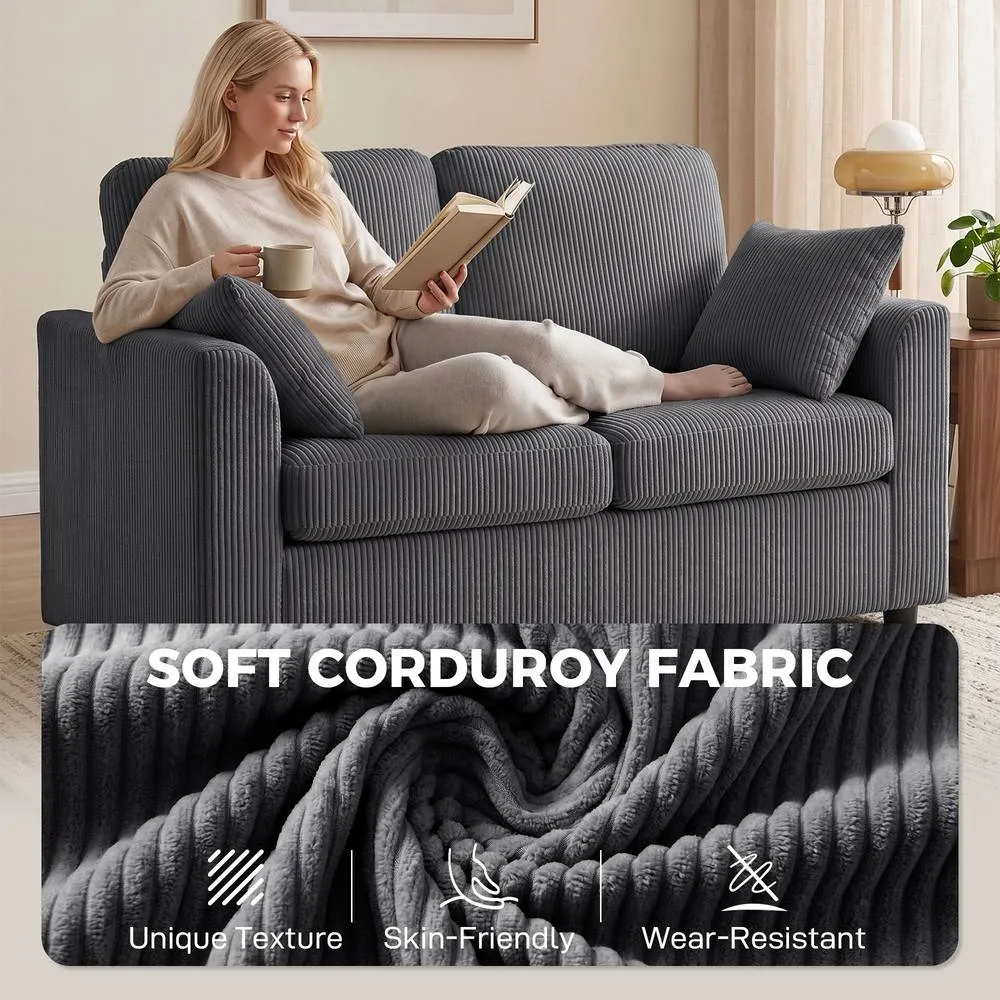 HOMCOM 2 Seater Sofa, Corduroy Small Couch with Spring Cushion, Dark Grey 6