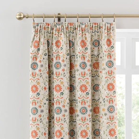 Folk Floral Pencil Pleat Curtains 1
