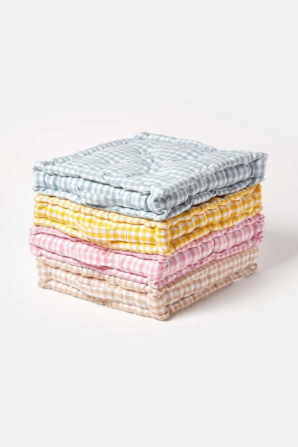 Homescapes Cotton Gingham Check Floor Cushion in Blue 6
