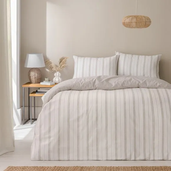 Pia Slub Stripe 100% Cotton Duvet Cover & Pillowcase Set 1