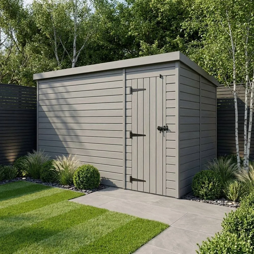 Buttercup Farm 17ft x 9ft Composite Pent Garden Shed Single Door No Windows in Grey 2