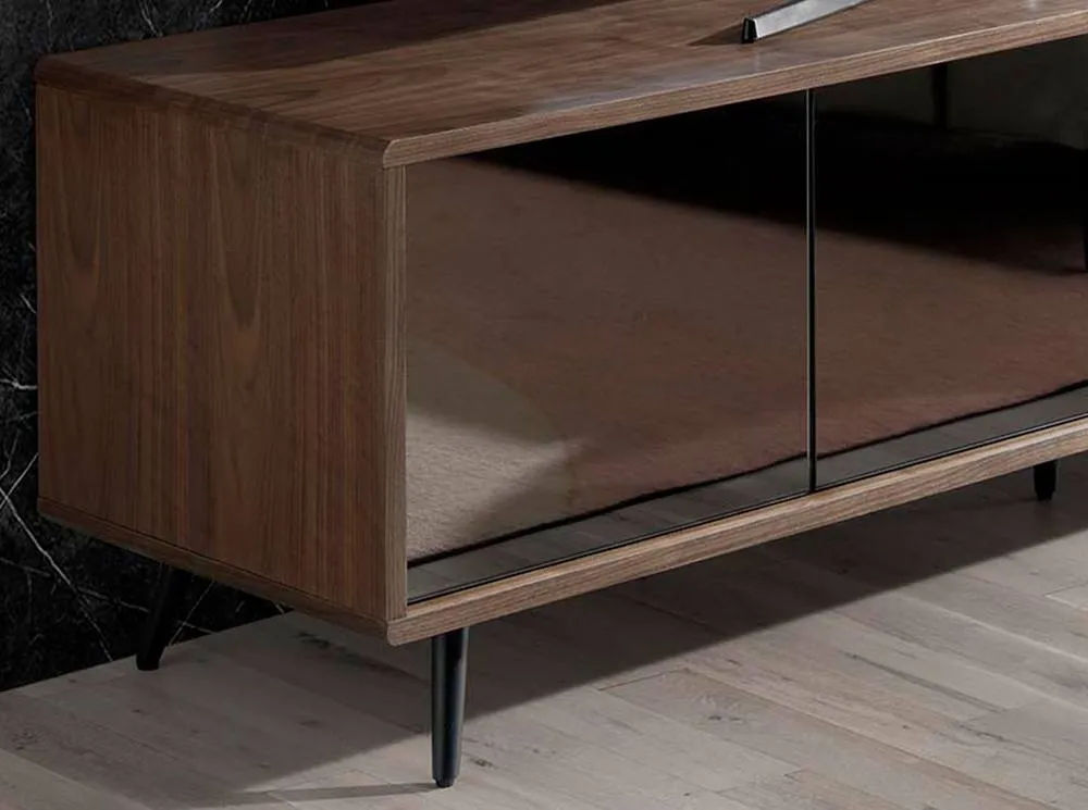 Angel Cerda Walnut TV Unit with Black Mirror Glass & Black Steel in Brown 5