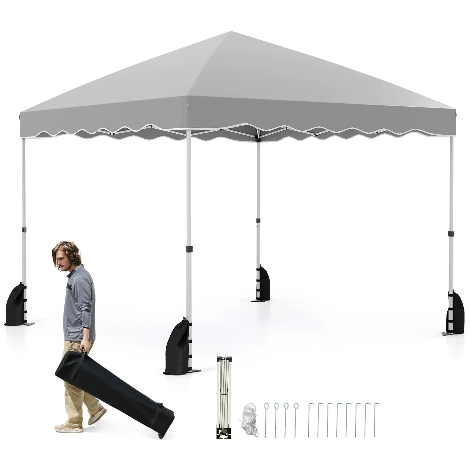 Costway 300 x 300 cm Pop up Canopy Tent Portable Foldable Patio Shelter in Grey