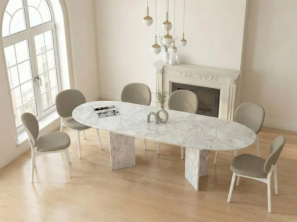 Vente-unique Extendable Dining Table Seating 6 To 10 - White Marble Effect - 4