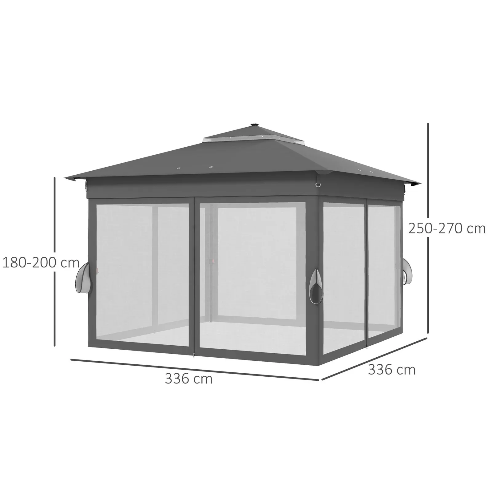 OUTSUNNY 3x3(m) Pop Up Gazebo w/ Solar-Powered LED Lights Curtain Netting in Grey 3